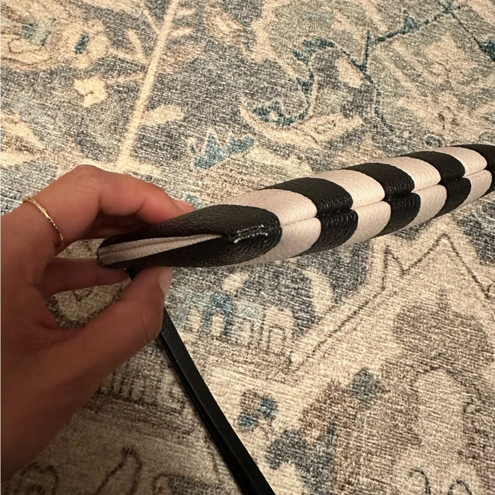 Kate Spade Women’s Leather Black and White Stripe Wristlet Clutch